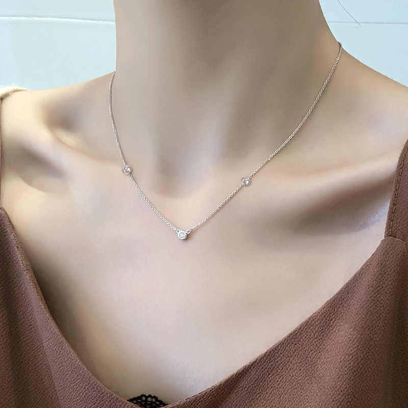 925 Sterling Silver CZ Crystal Bubble Station Chain Necklace for Women