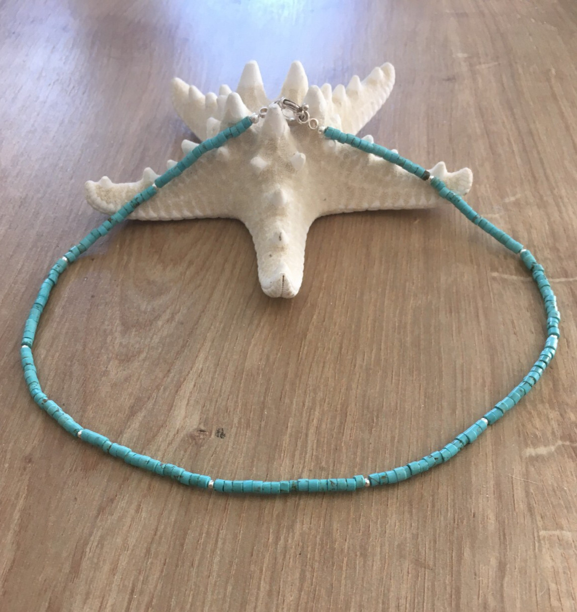 MINAS Sterling Silver Arazona Turquoise Gemstone Necklace 17.5″