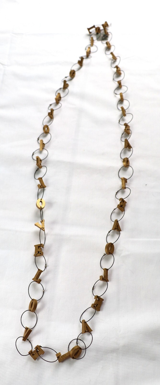 JIANHUI LONDON Gold Tone LOVE Letters Recycled Wood Wire Chain Necklace 52″ New