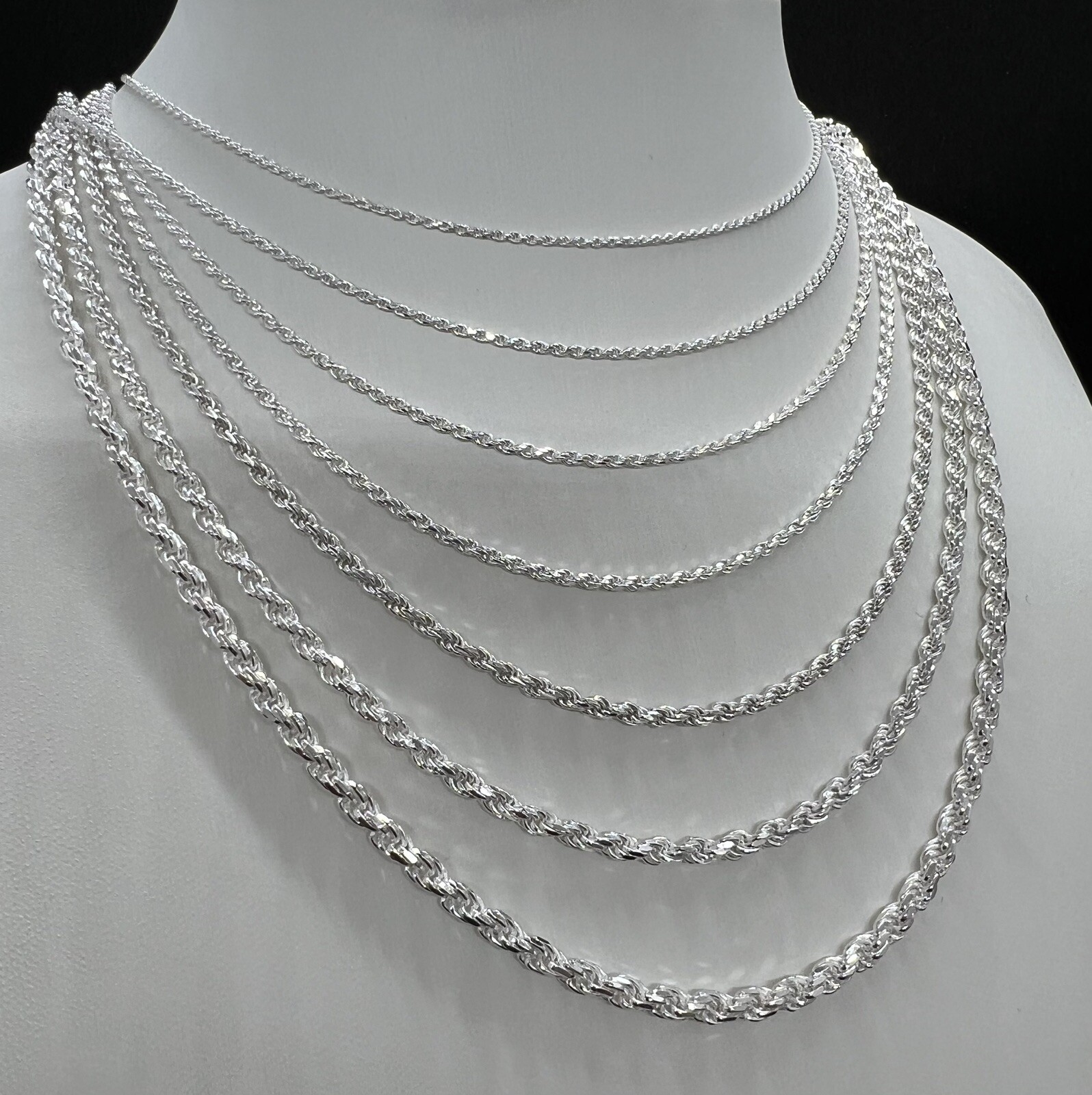 925 Sterling Silver Men’s Women’s Rope chain Necklace 1mm-3mm 16″-30″ Italy