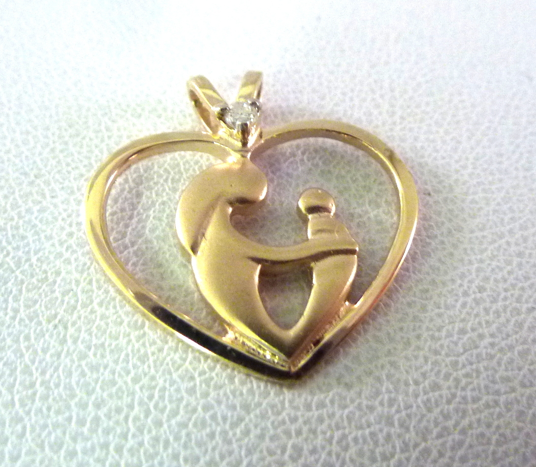 1OK yg Mother Child Heart Pendantopen work- Family Love1.6g 5/8″ I-1521