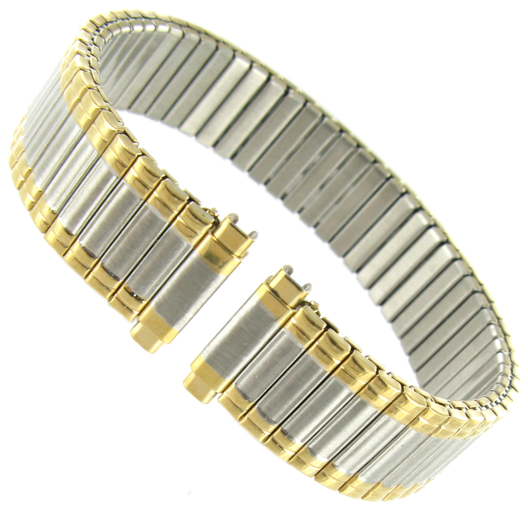 10-13mm T&C Two Tone Ultra Thin Twist-O-Flex Stainless Ladies Watch Band 520577