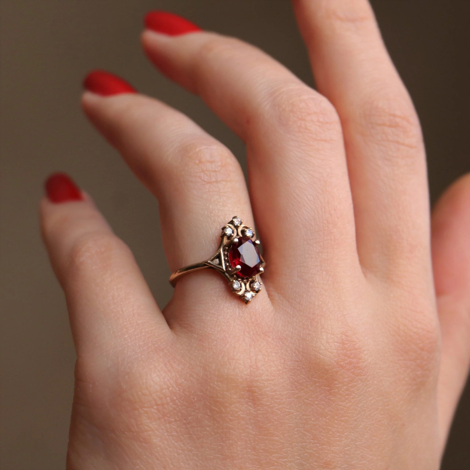 Handmade Garnet and Moissanite Ring