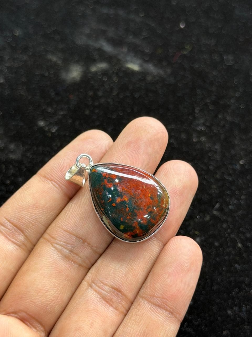Natural Blood Stone Pear 925 Sterling Silver Pendant Handmade Jewelry