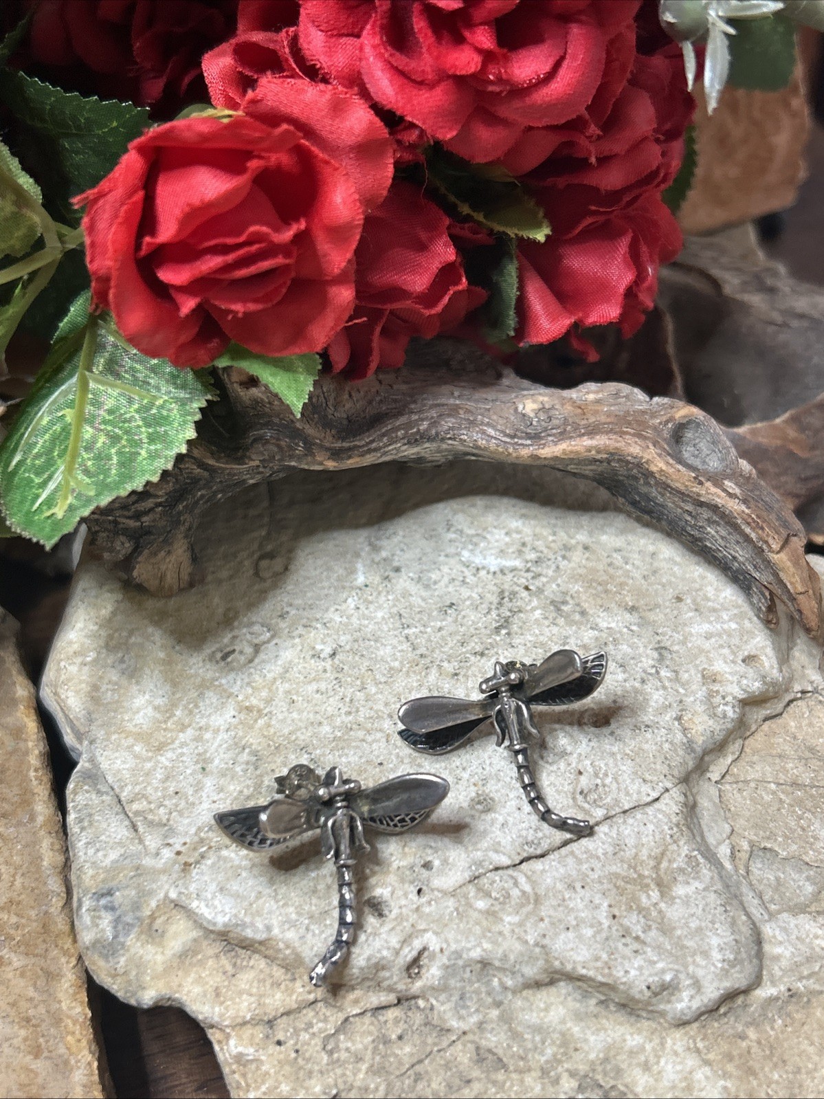 47. Vintage Sterling 925 DRAGONFLY Detailed Stud Earrings 30mm x 25mm, 8g