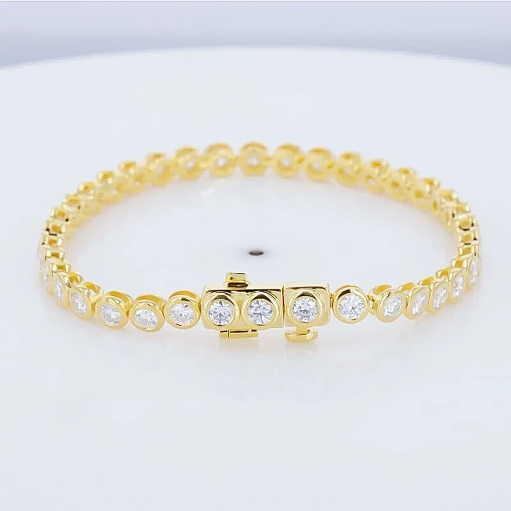 Lab Grown Diamond Bezel Tennis Bracelet 8Ct Round 14k Yellow Gold Certified