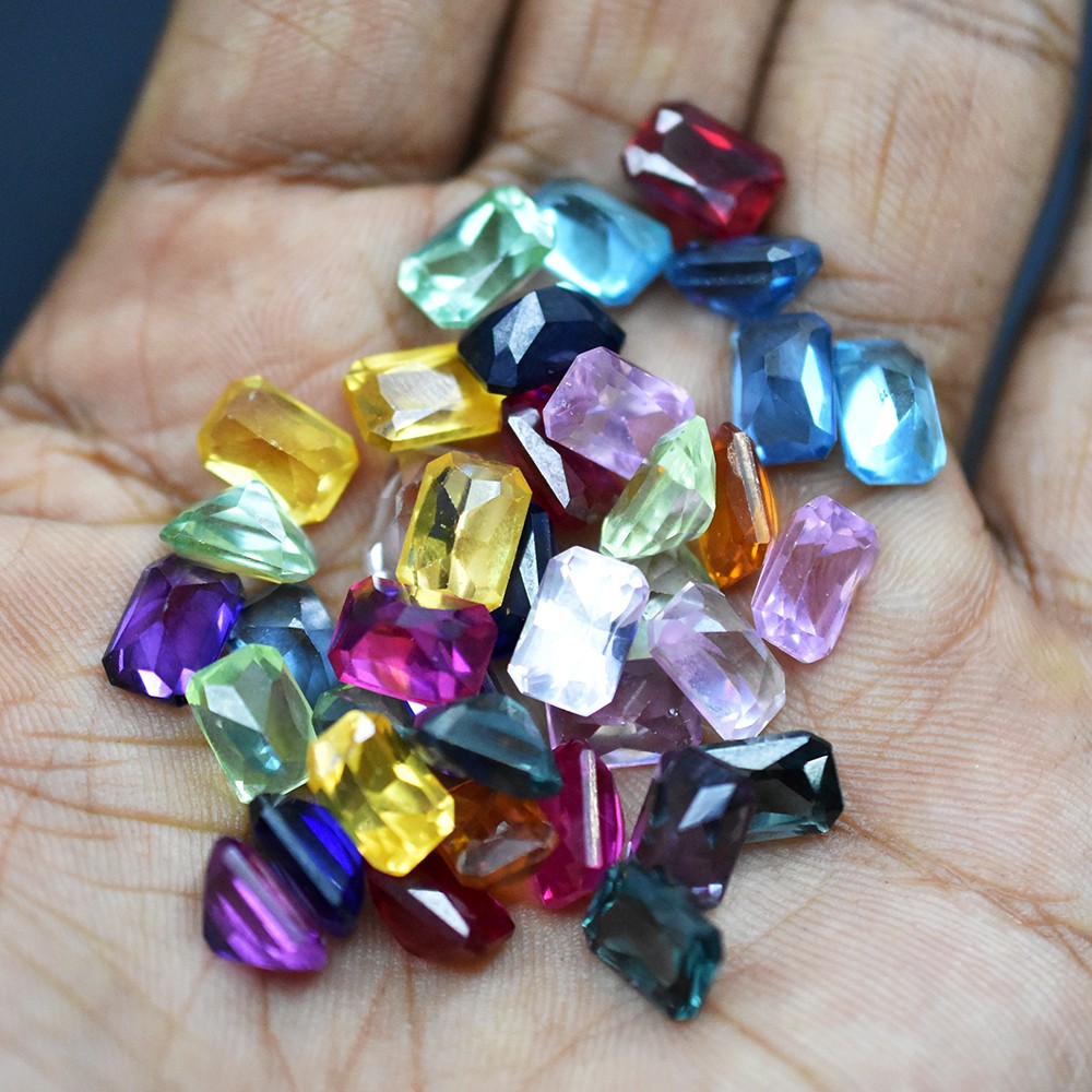 Certified 7×5 mm Natural Mix Color Sapphire Emerald Cut Gemstone 12.00 Ct Lot