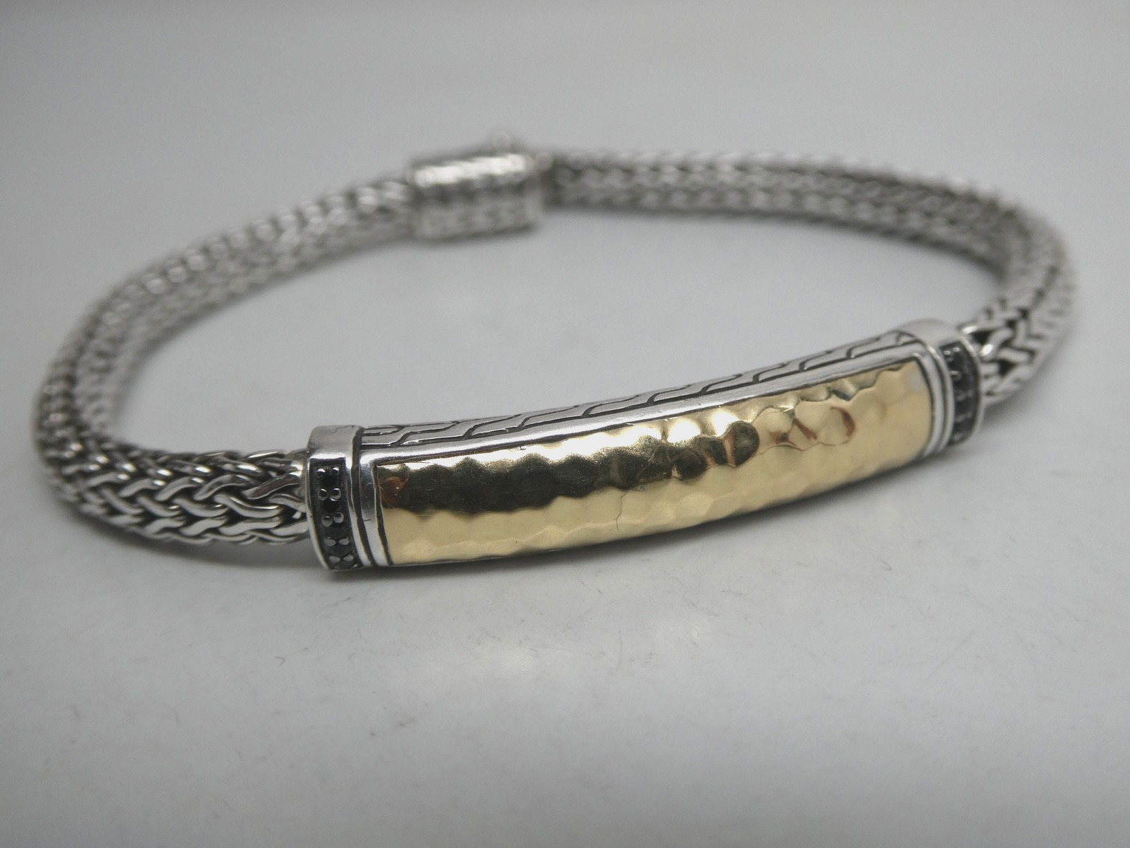 John Hardy Palu Hammered Sterling 925 & 18k YG Sapphire Bracelet Size 6 3/4″