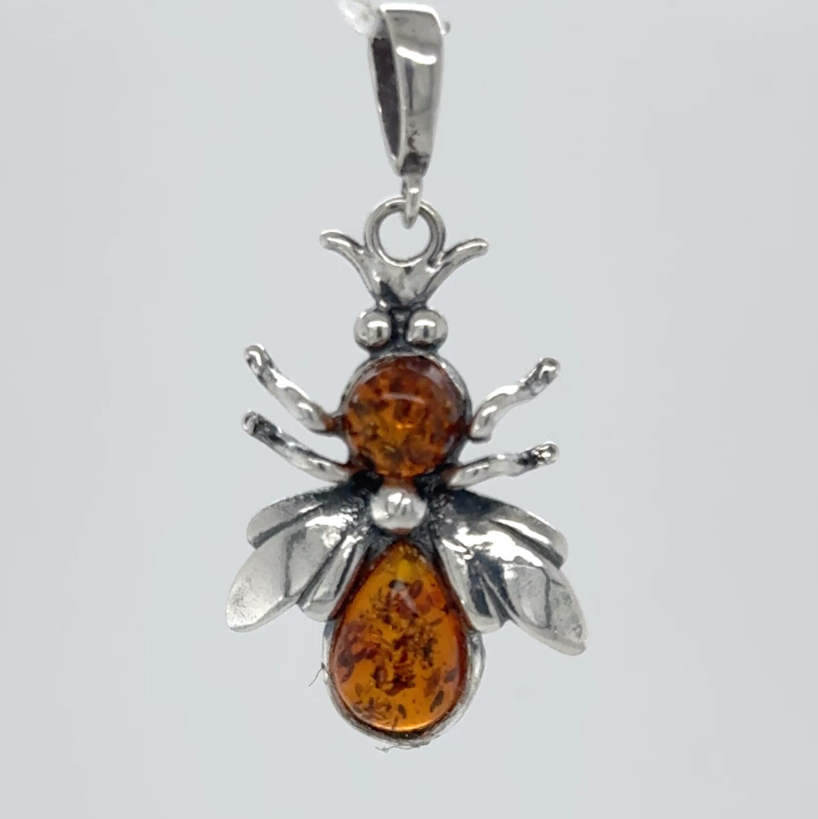 Cognac Brown BALTIC AMBER Bee Pendant in STERLING SILVER Natural Genuine #3301e