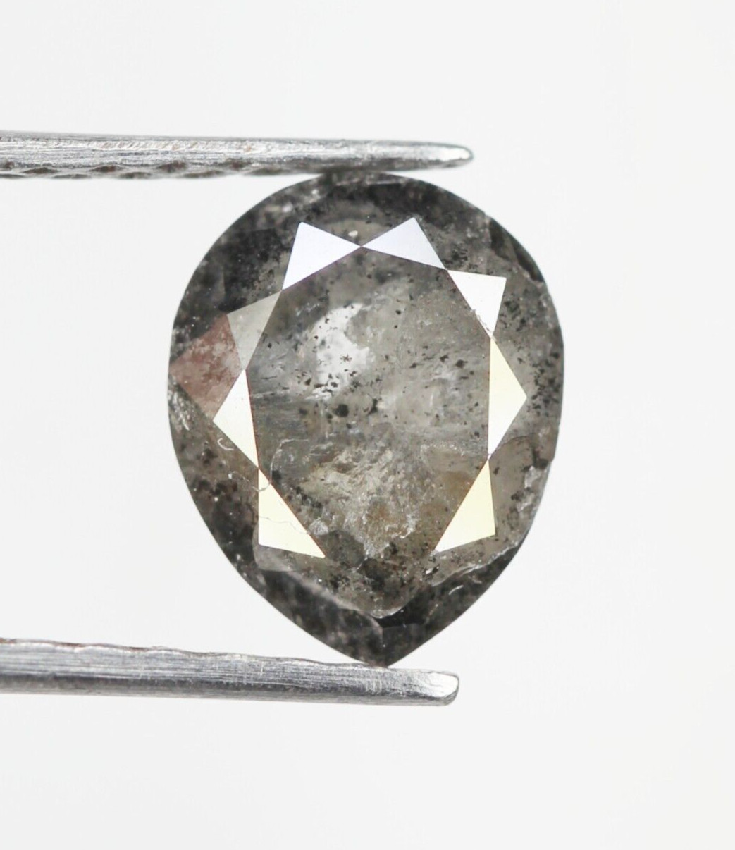 0.98 CT 6.9 MM Natural Loose Pear Salt And Pepper Diamond Grey Color Pear Shape