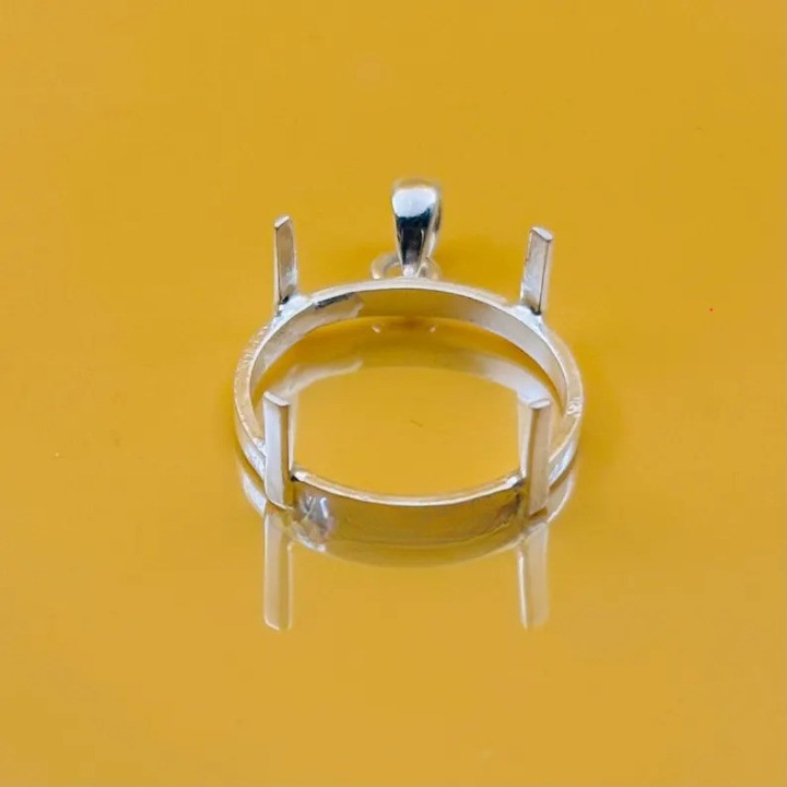 925 Sterling Silver 10mm Round Prong Pendant Setting Cabochon Jewelry DIY