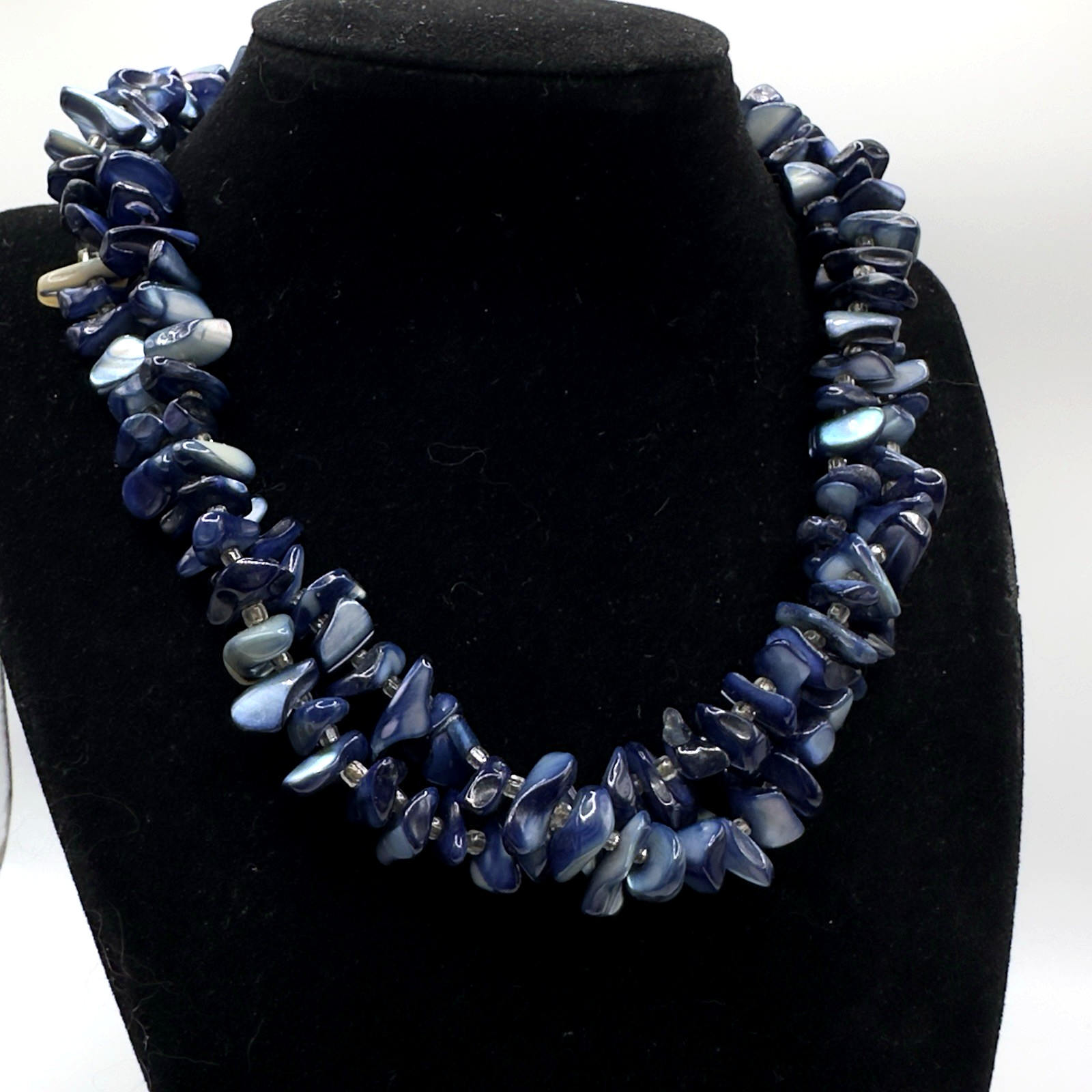 Shell Necklace Double Strand Dyed Dark to Light Blue Adjustable 14″ – 16″ BEAUTY