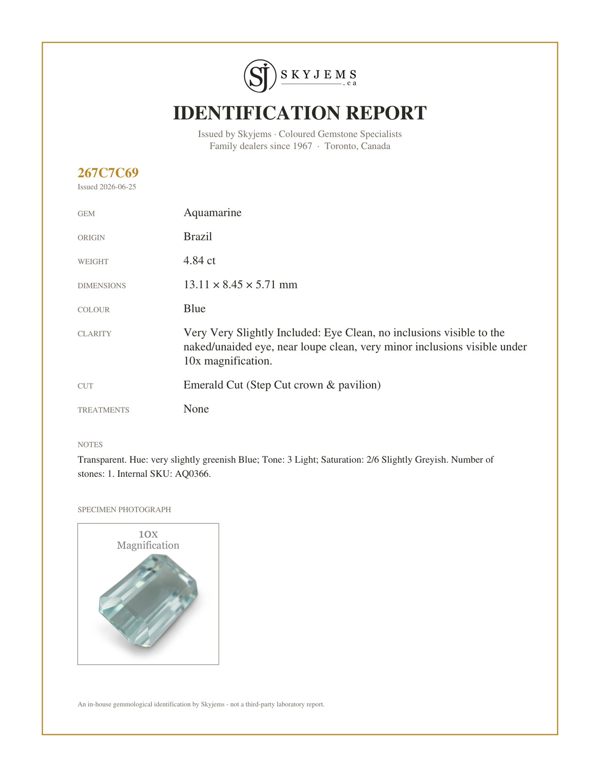4.84ct Emerald Cut Aquamarine