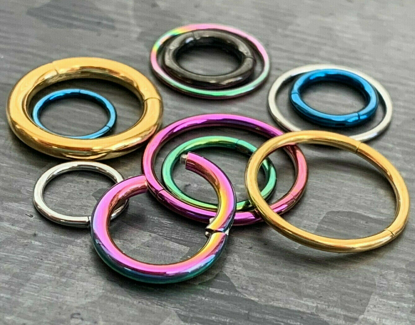 PAIR of Hinged Segment Rings Septum Clicker Hoops PVD over 316L Surgical Steel