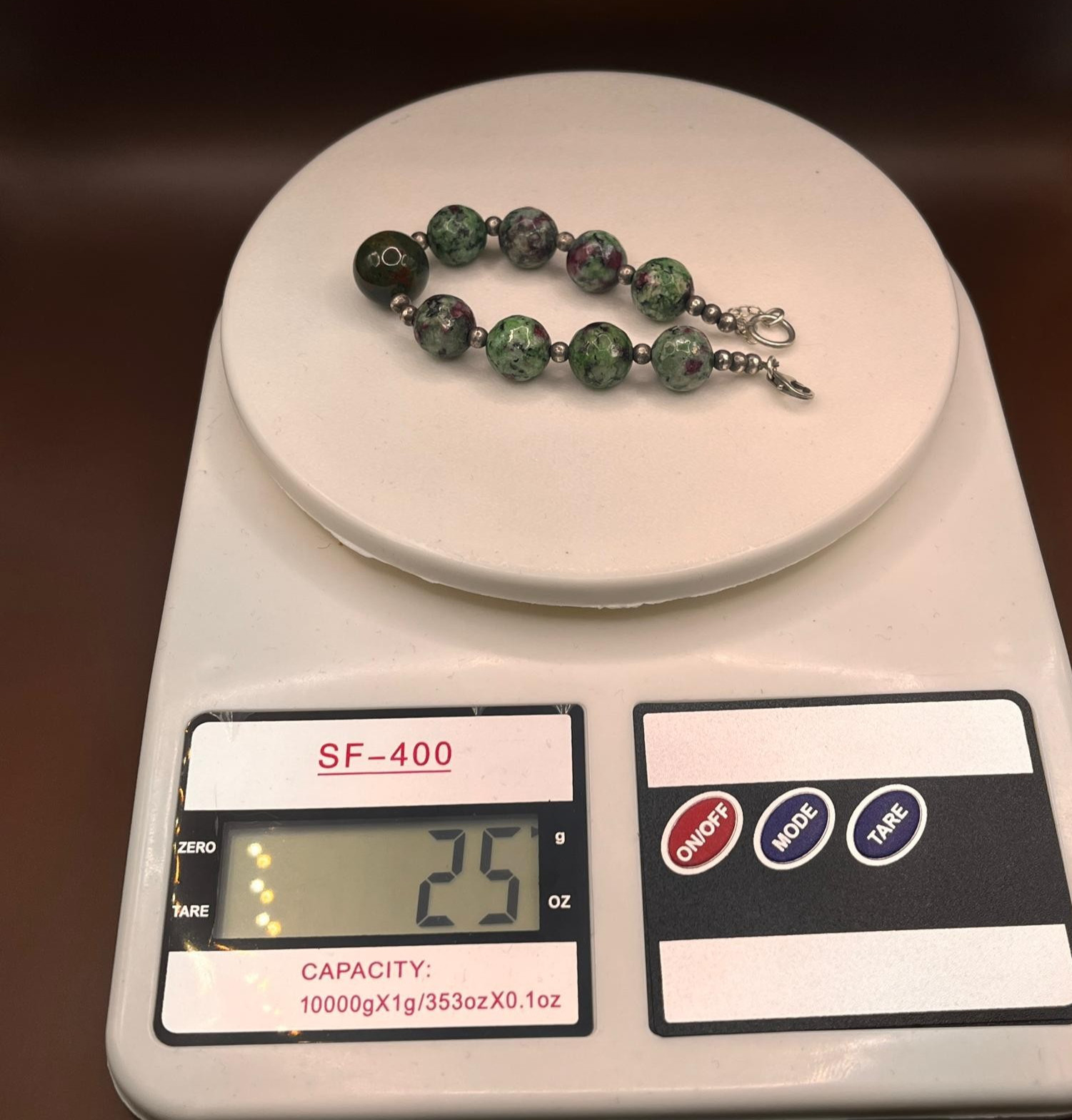 Vintage Ruby in Zoisite Beaded Bracelet Silver Tone Accent Beads Gemstone