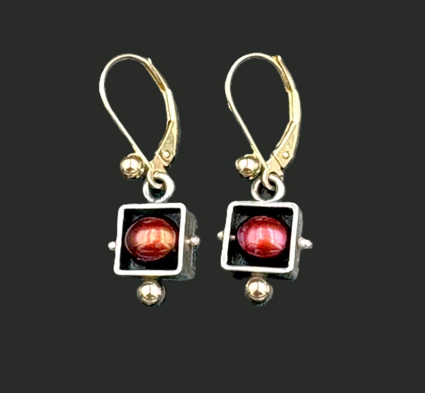 14k Gold Sterling Silver Burgundy Pearl Drop Earrings