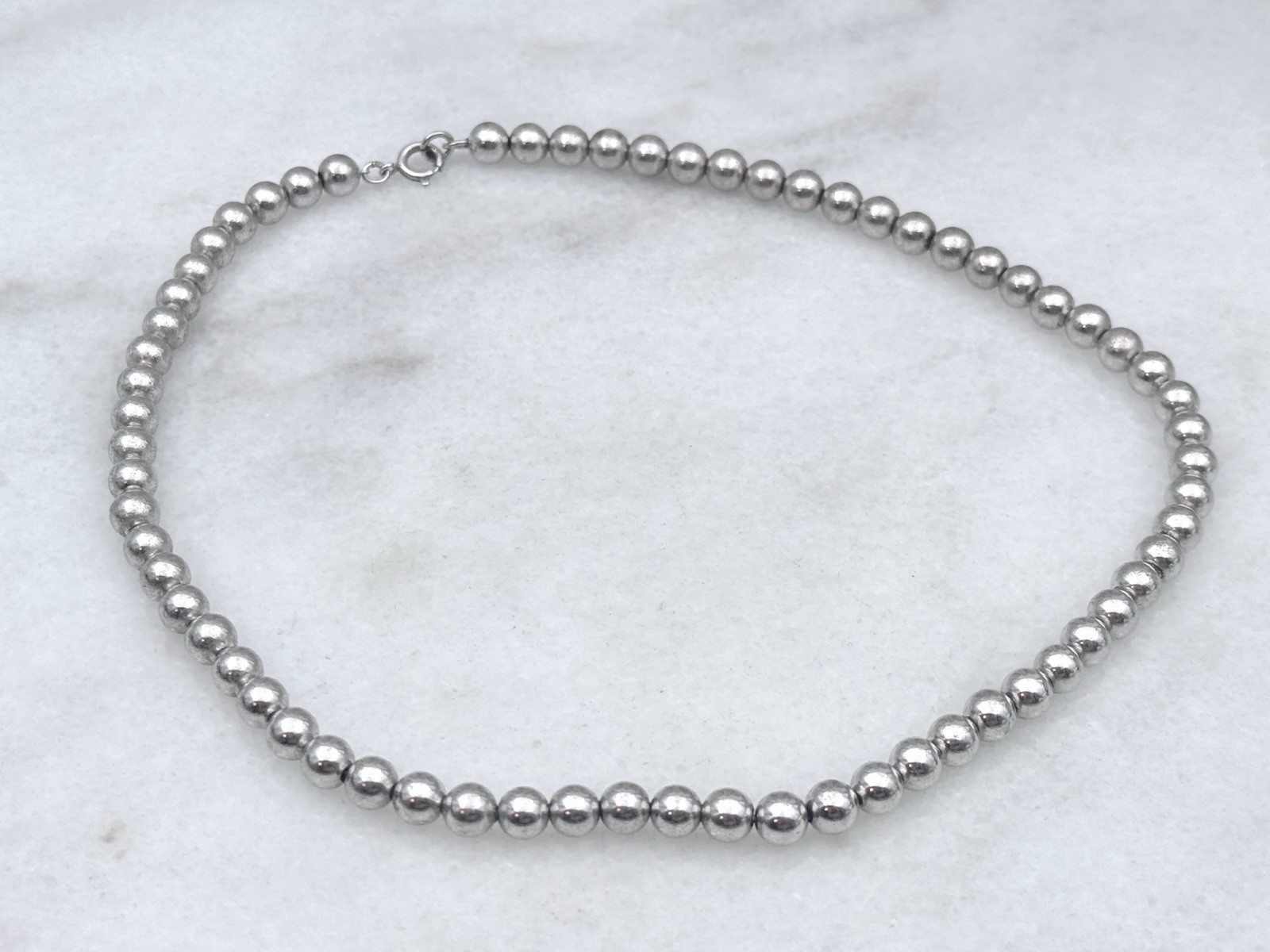 Vintage Sterling Silver With Rhodium Finish￼6mm Beads 16″ Necklace