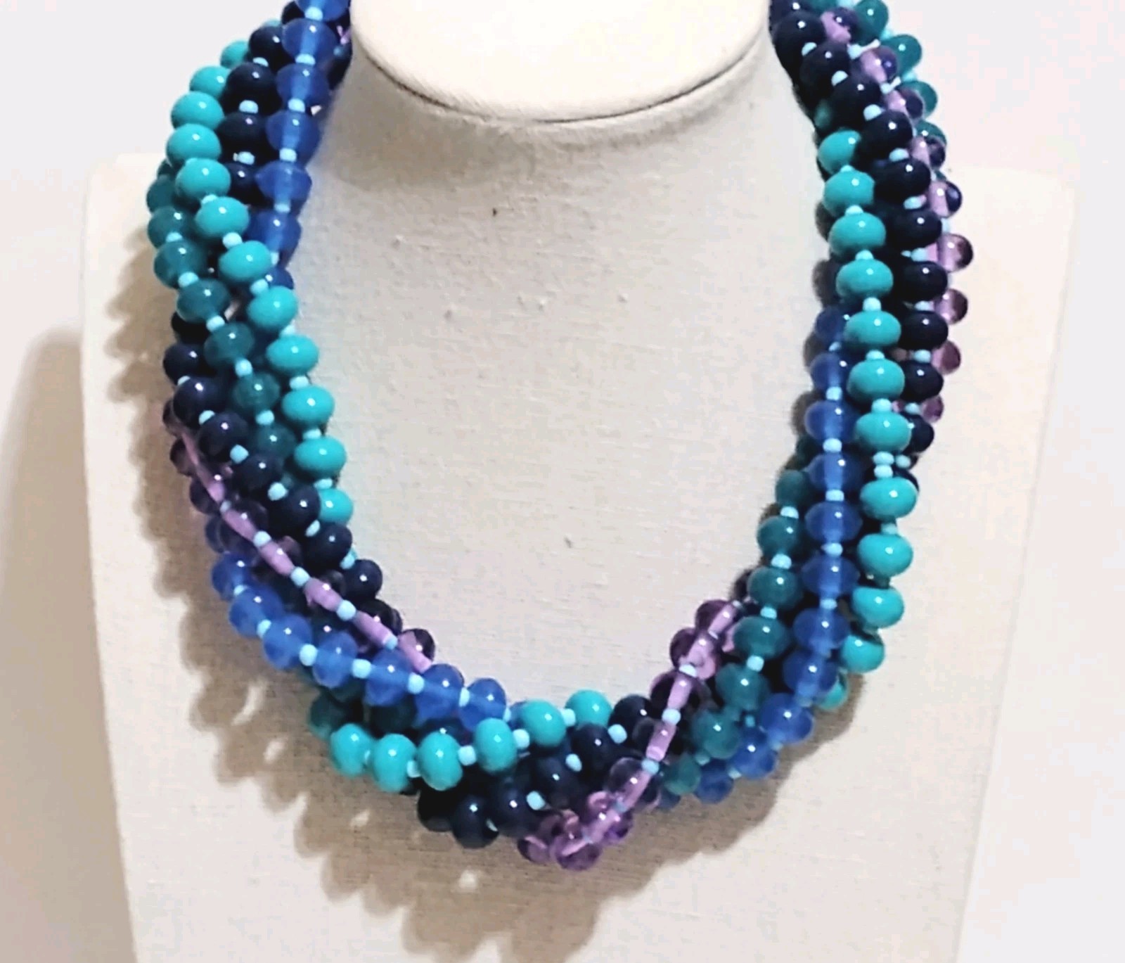 Dana Buchman Multistrand Beaded Statement Necklace Twisted Chunky Purple Teal