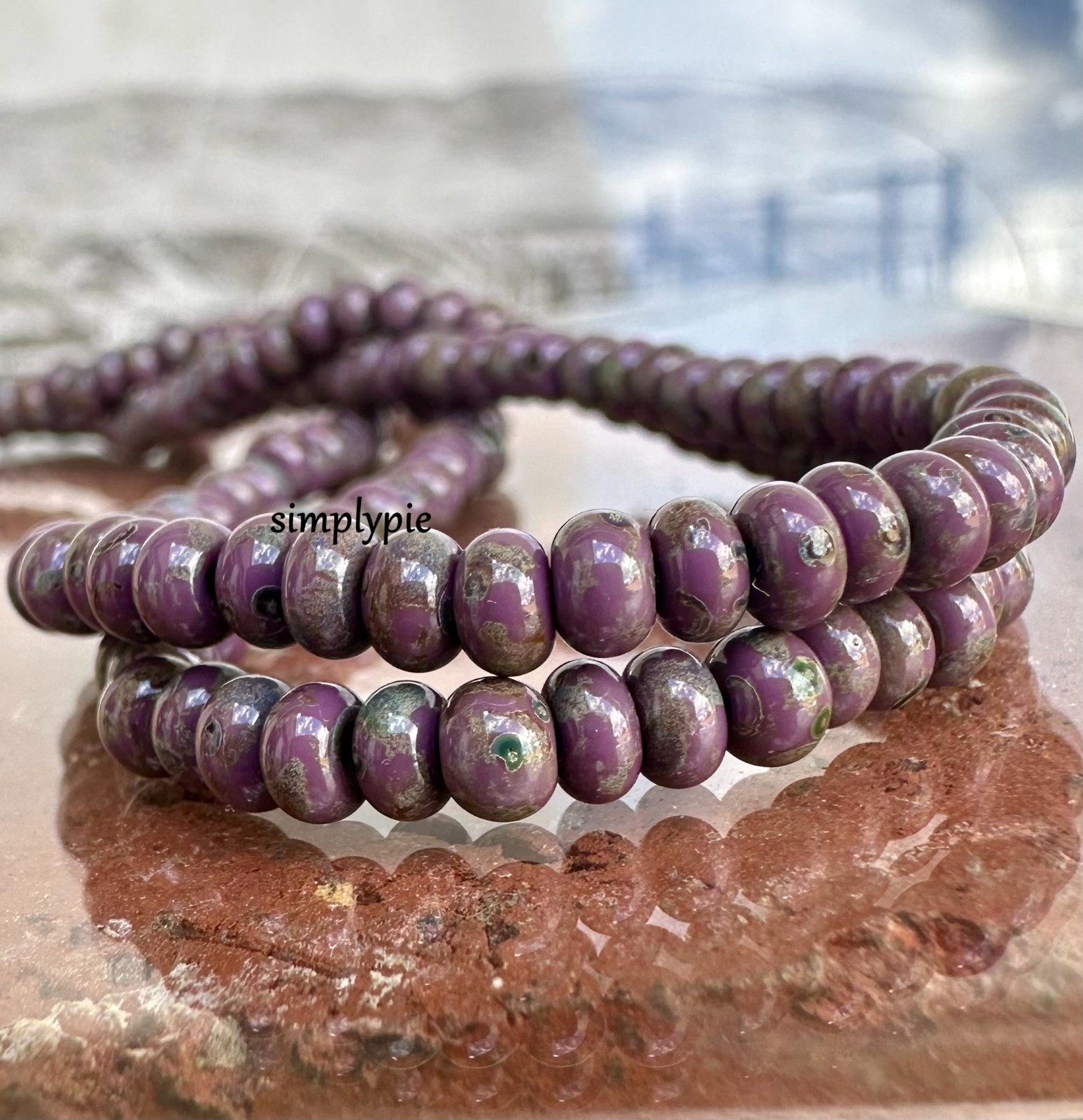 6/0 Czech Aged Lavender Picasso 10-Inch Strand Glass Seed Beads #FRO