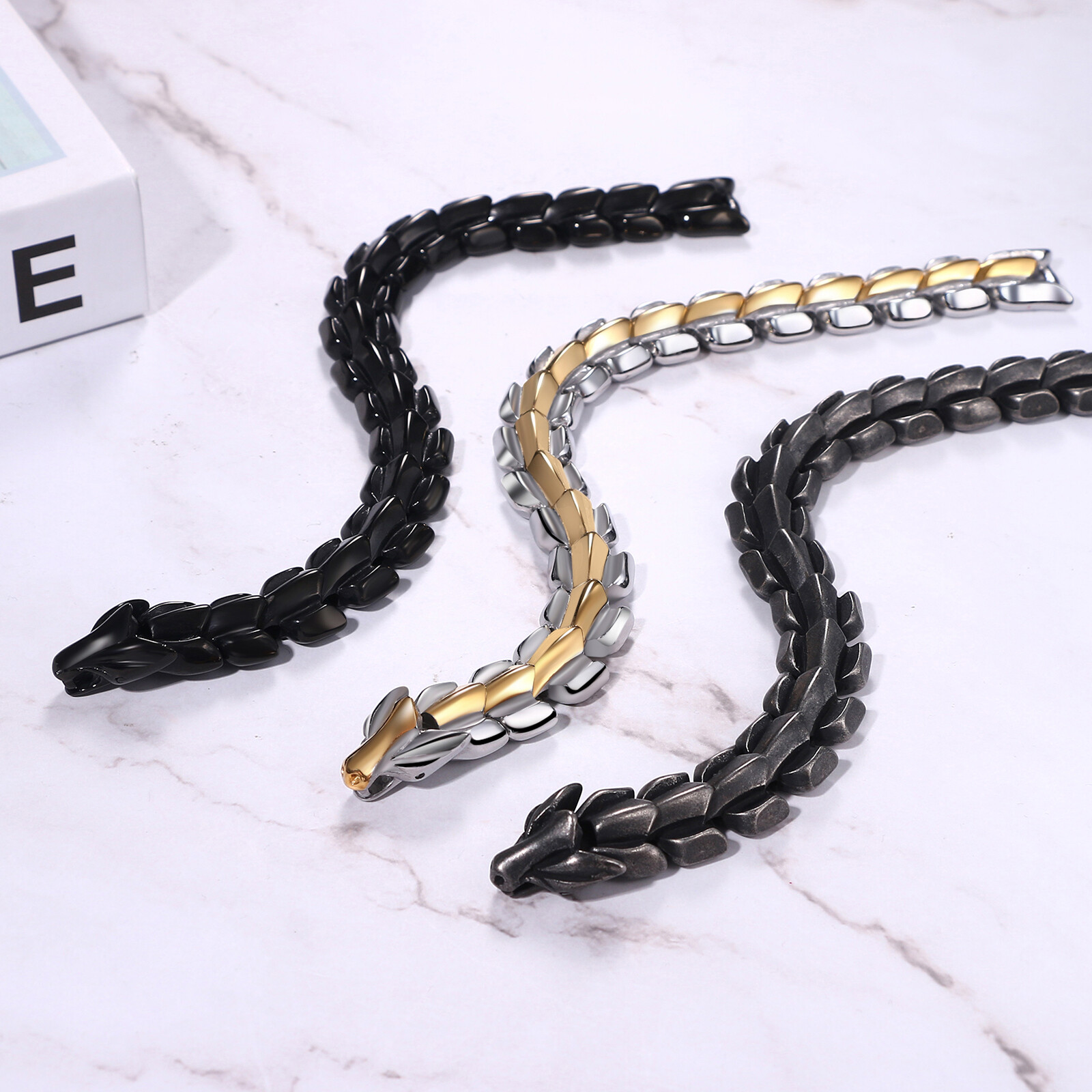 Men’s Viking Dominant Handmade Dragon Bracelet 316L Stainless Steel Heavy Chain