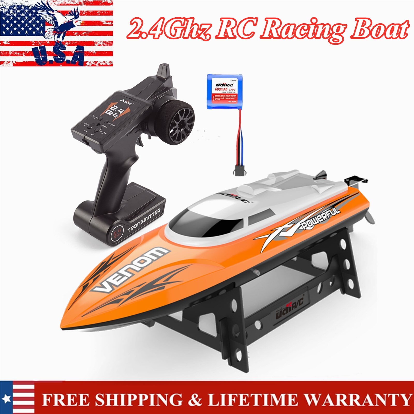 Udirc RC Boat 2.4GHz Remote Control High Speed RC Electric Boats Orange Gifts US
