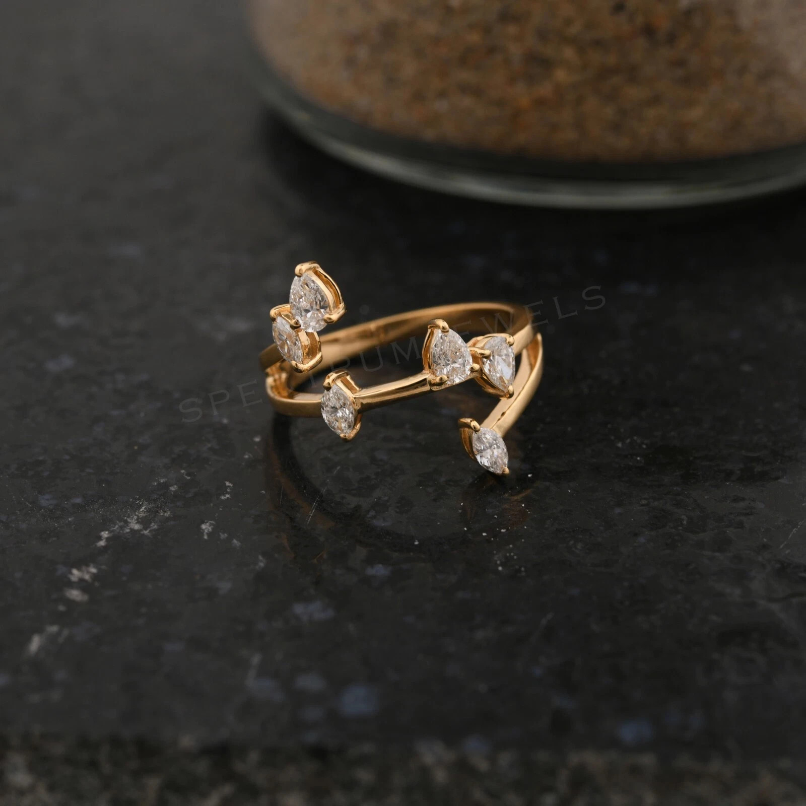 925 Silver moissinite fancy cut ring gold-plated, for regular and party use.