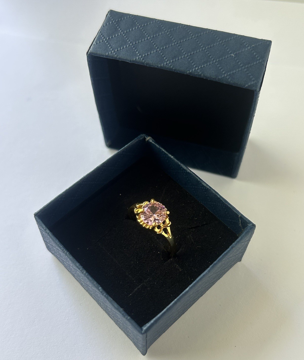 Vintage Pink Cubic Zirconia Ring Gold Plated Womens Size 9.5