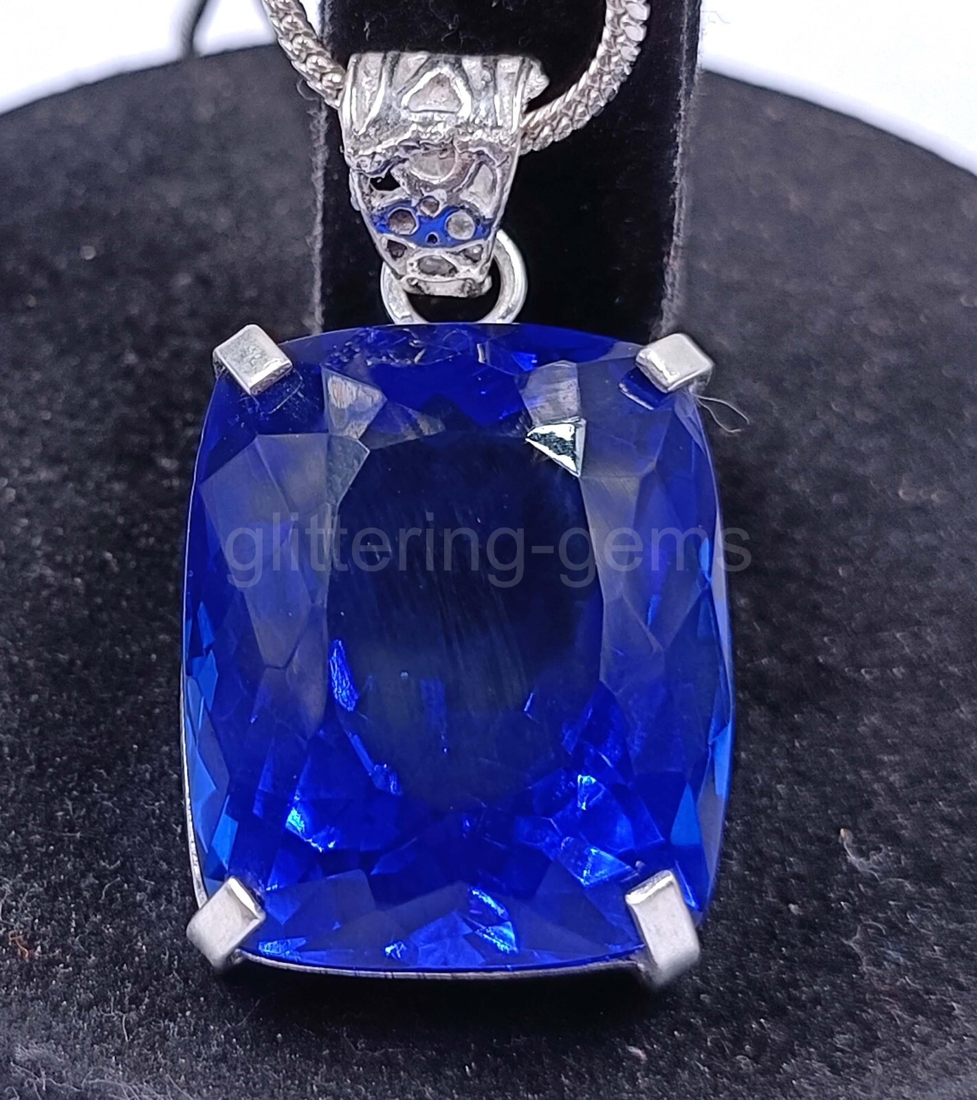 Natural Blue Sapphire 74.65Ct Cushion Cut 925 Solid Silver Pendant Gemstone 5AIT