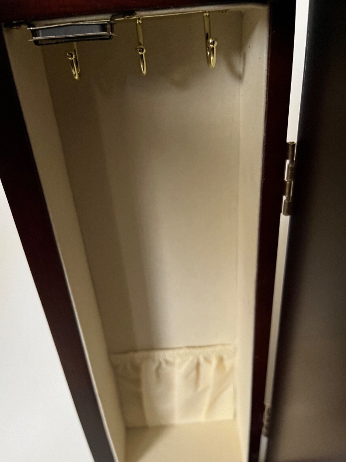 Jaclyn Smith Women’s Wooden Dark Walnut Top Lid w/ Mirror Jewelry Box Armoire