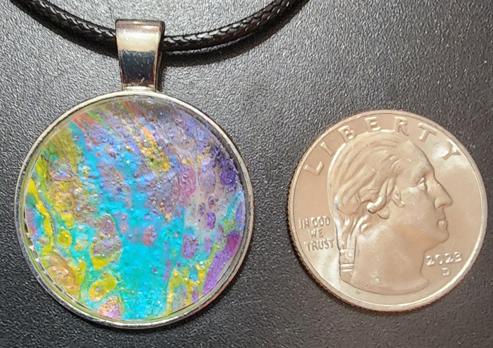 Handcrafted Acrylic Paint & Resin Pendant Faux Leather Adjustable Lobster Clasp