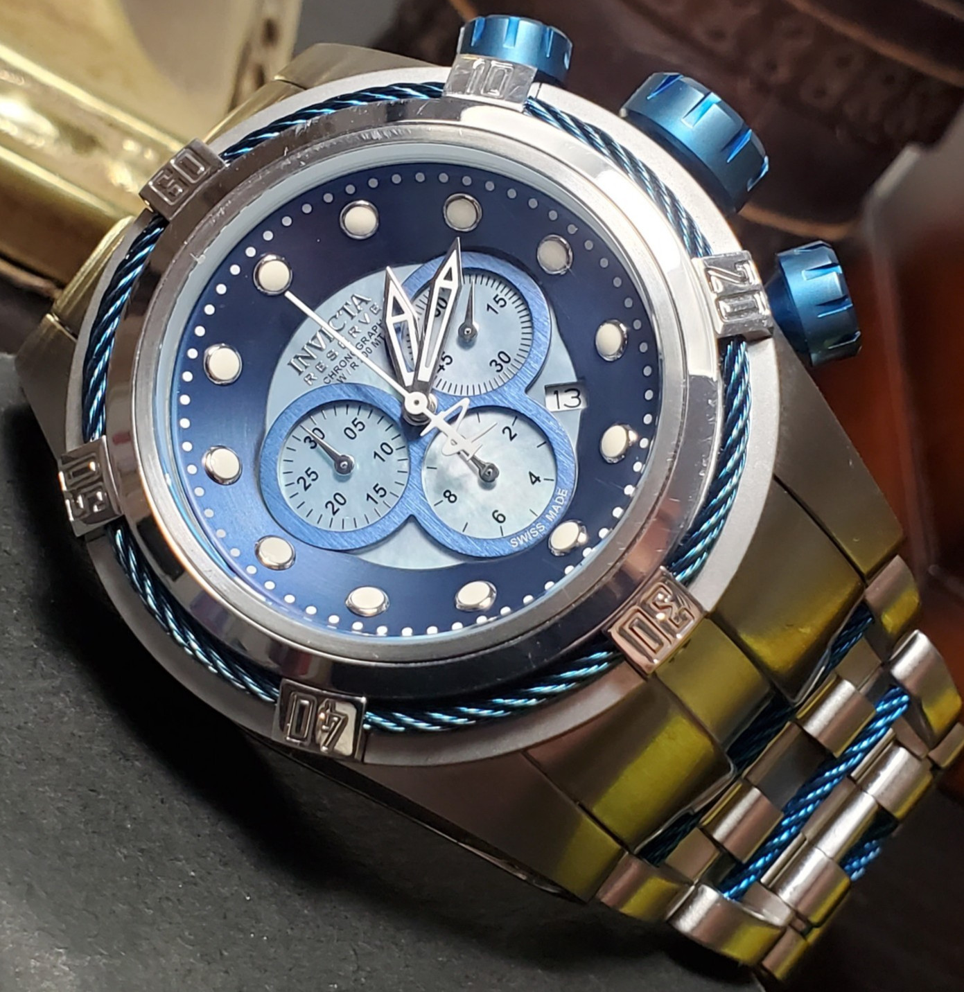 INVICTA RESERVE BOLT ZEUS SWISS CHRONO RONDA Z60 MEN’S WATCH 53mm MOP #12728