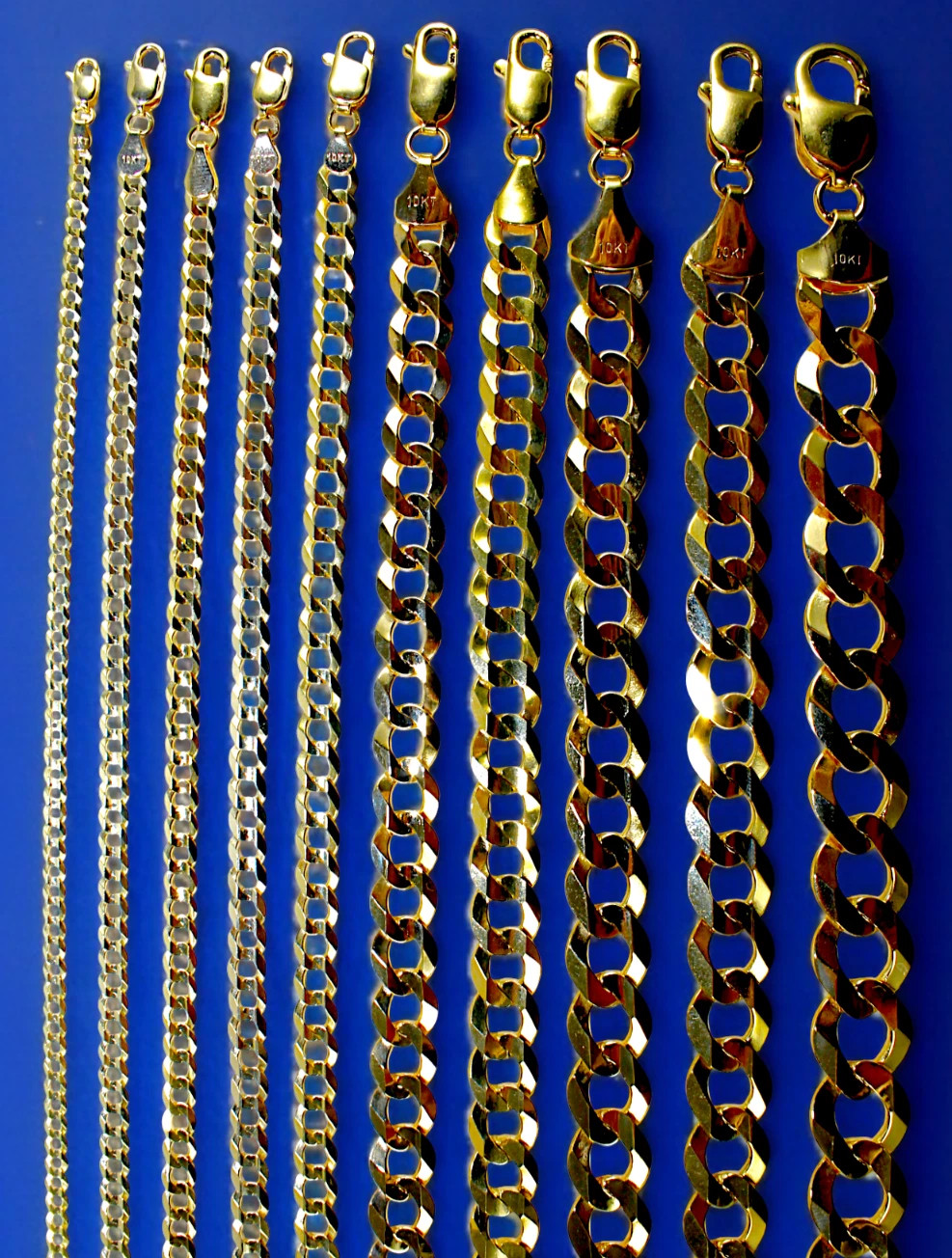 10K Yellow Gold 2.5mm-14mm Solid Curb Cuban Chain Link Bracelet All Sizes Real