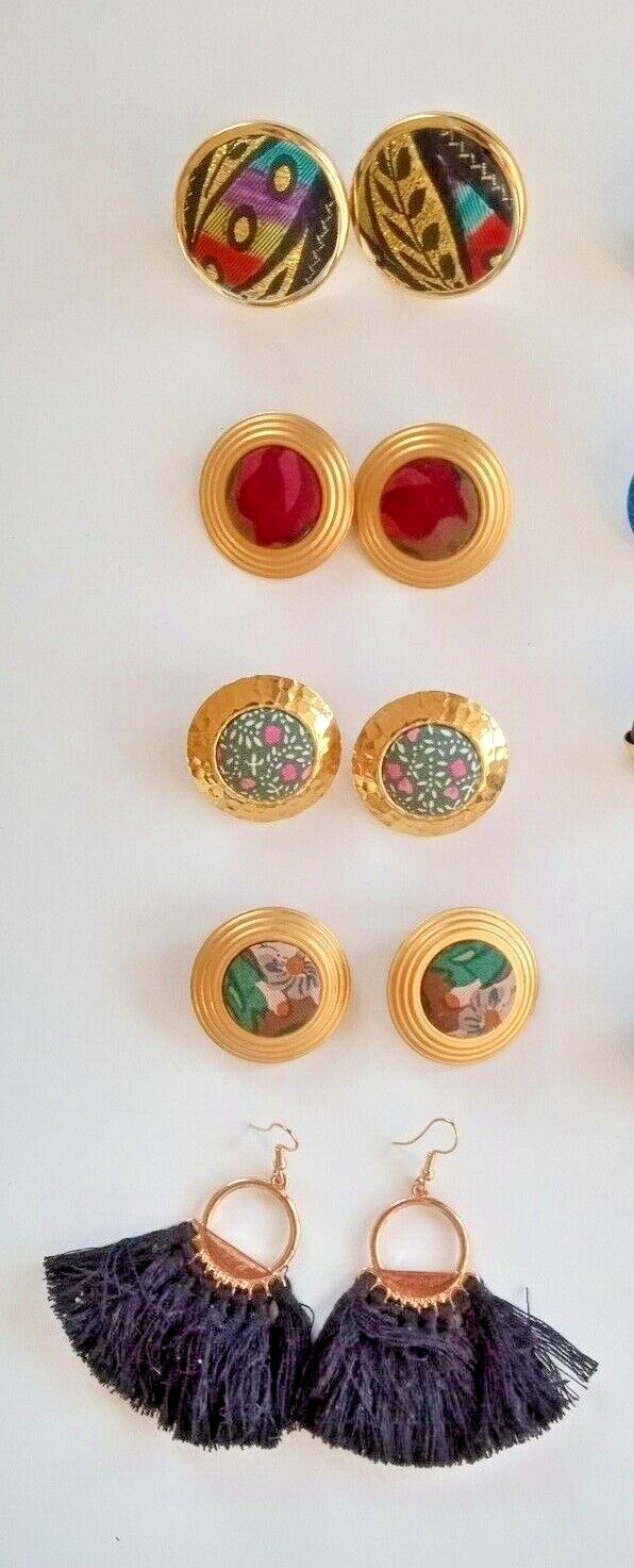 Vintage 13 pairs fabric faux leather silk velvet pierce clip on earrings lot