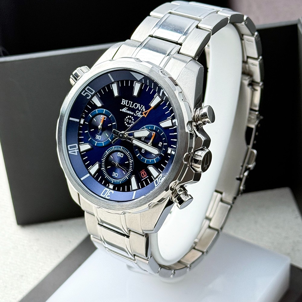 Bulova Men’s Marine Star Chronograph Blue Dial Stainless Quartz Watch 96B256