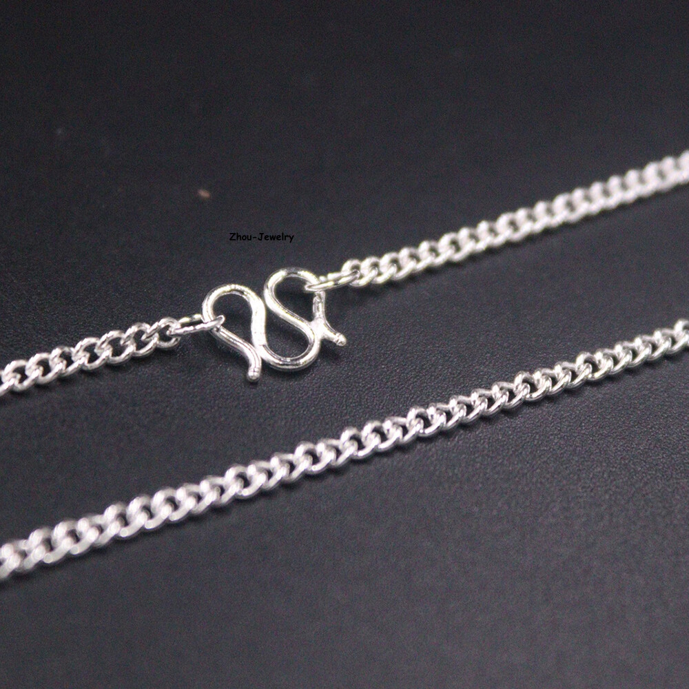 Pure S999 Fine Silver 999 Chain 2mm Lucky Curb Link Necklace 5-6g 17.9inch
