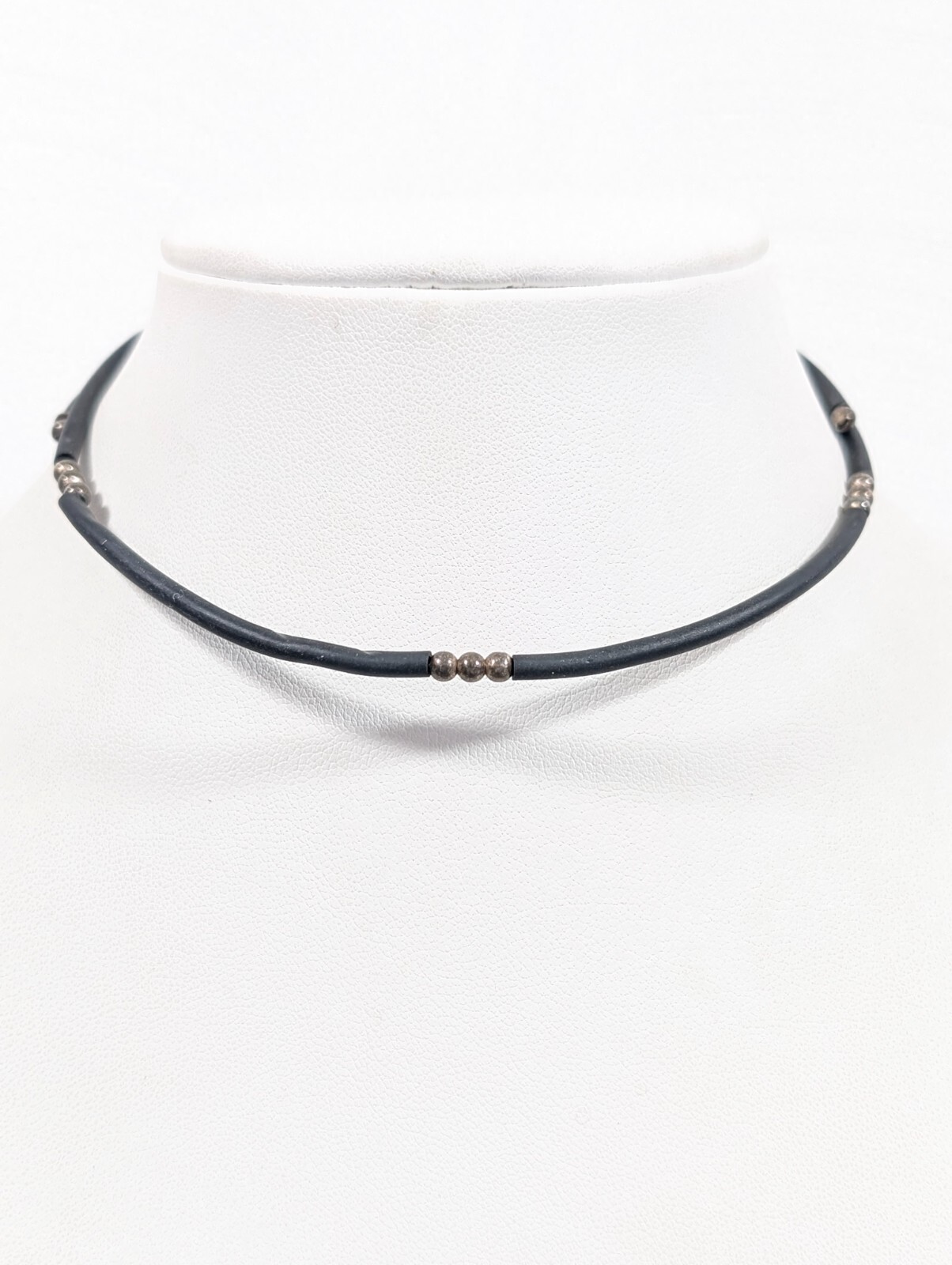 Sterling Silver 925 Black Rubber Flex Wire Choker Necklace Gothic Industrial 17″