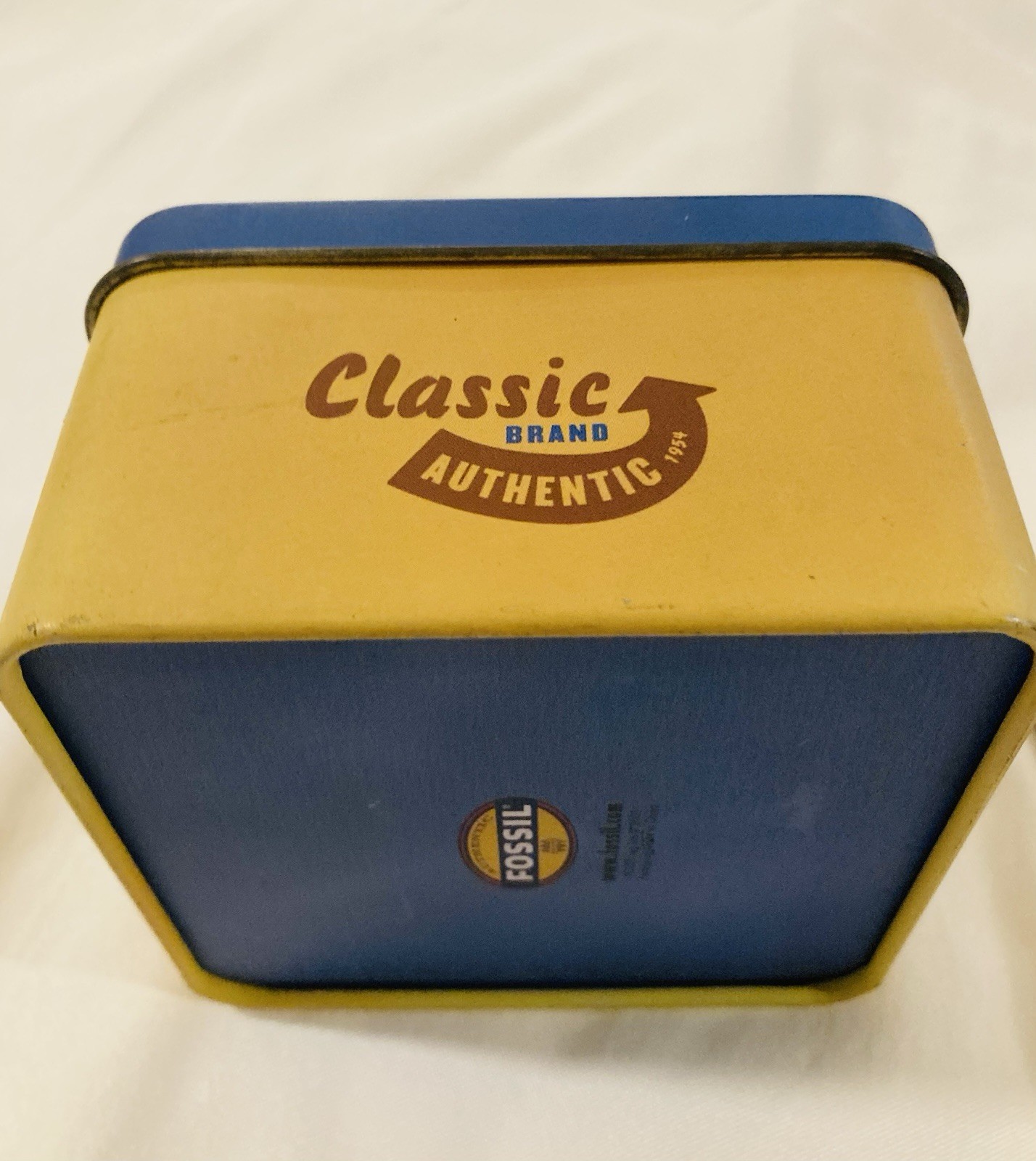 Fossil F2 Watch Women 19mm Silver Tone Rectangle Blue Dial Original Box