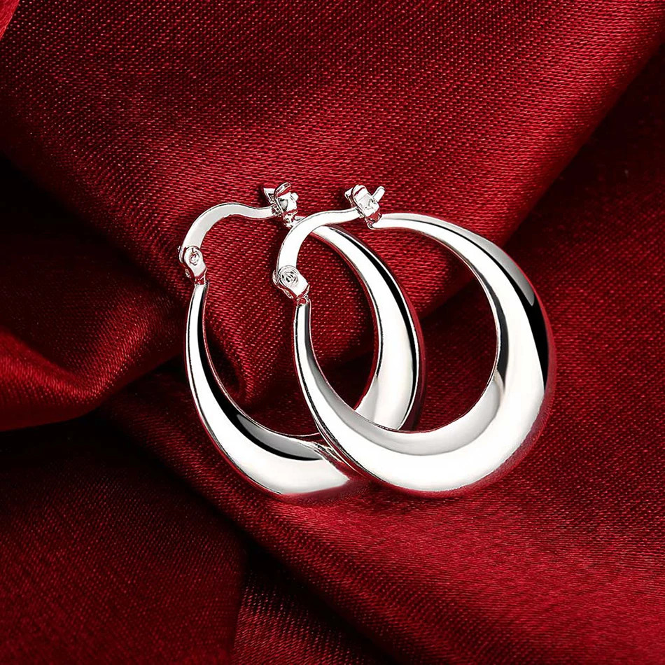 1 Pair Elegant 925 Sterling Silver Round 30mm Hoop Earrings for Women’s Fashion