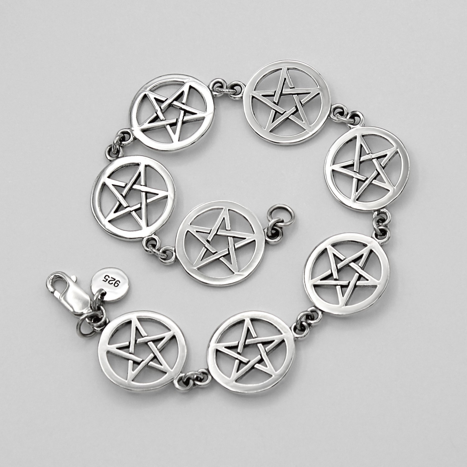 Sterling Silver Pentacle Bracelet Pentagram Link Wiccan Pagan Witchcraft Jewelry