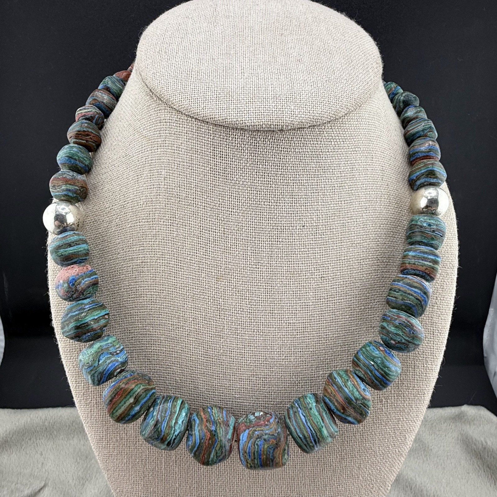 Jay King DTR Rainbow Calsilca Necklace Beaded Rainbow Stone 18″