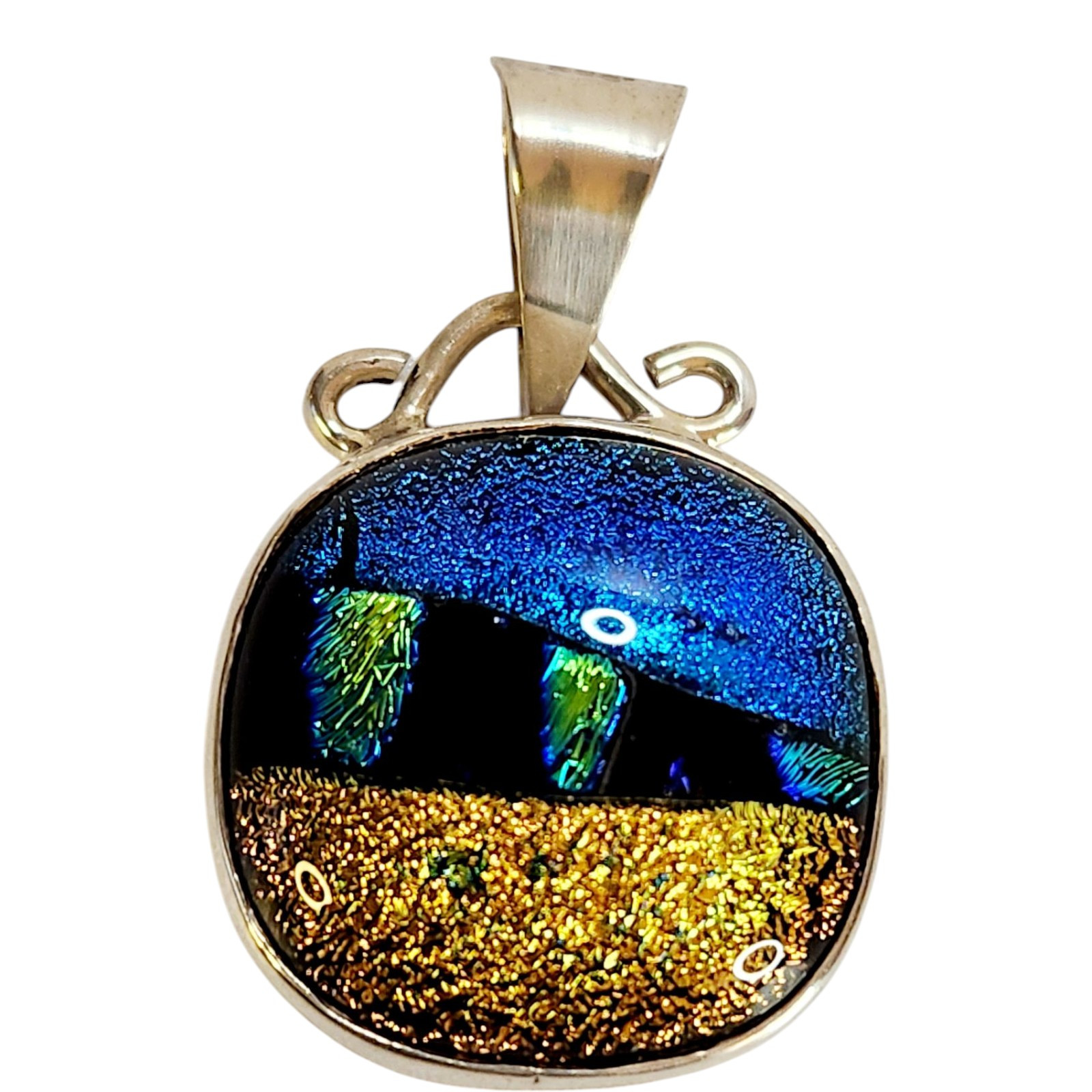 VTG Studio Artist Iridescent Sterling Silver 925 Dichroic Glass Pendant .86″