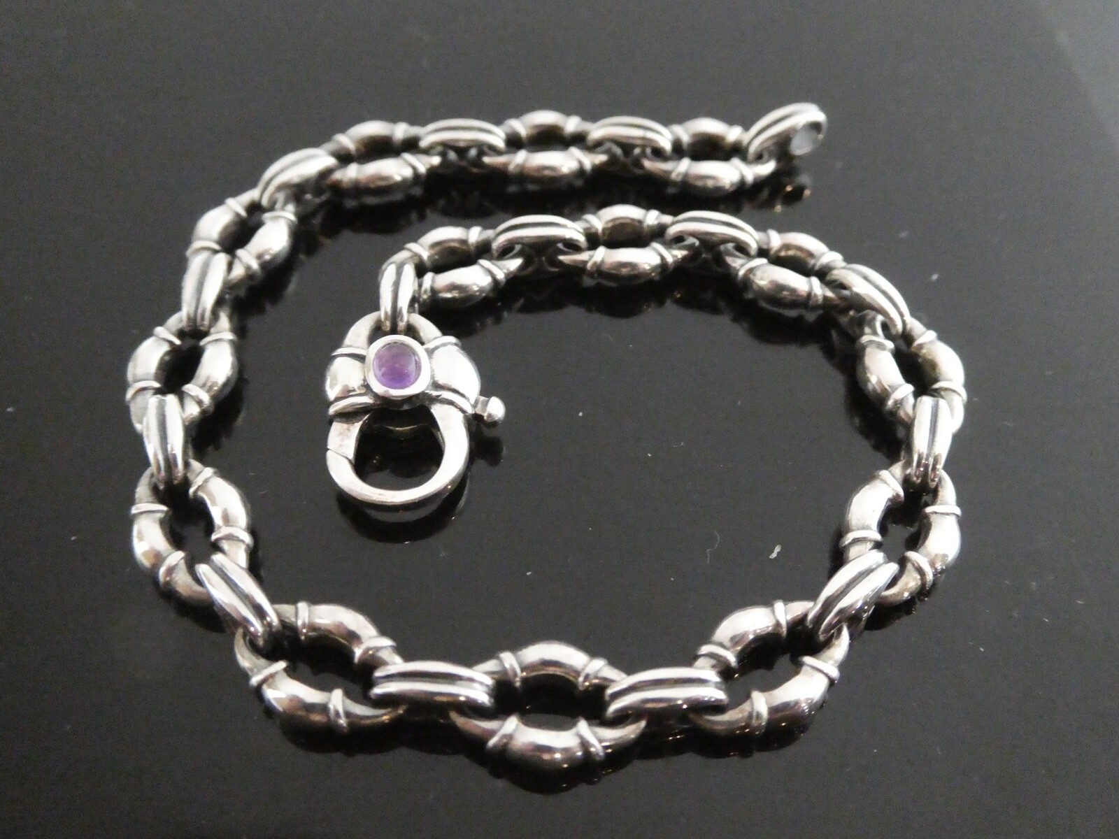 Scott Kay Sterling Silver 925 Amethyst Gemstone Oval Linked 7 3/4″ Bracelet