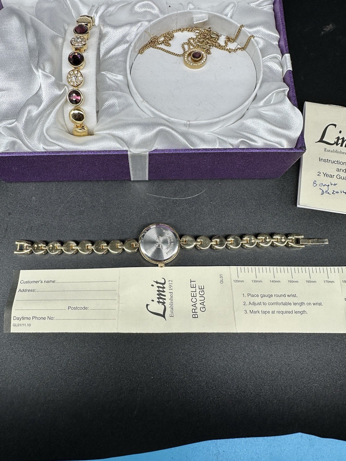 LIMIT Ladies Gold Tone/ Crystal Detailed Watch, Necklace & Bracelet Set