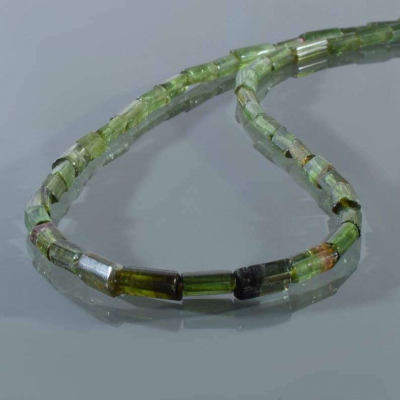 Natural Green Tourmaline Beaded Necklace 925 Sterling Silver Handmade Gift 18″