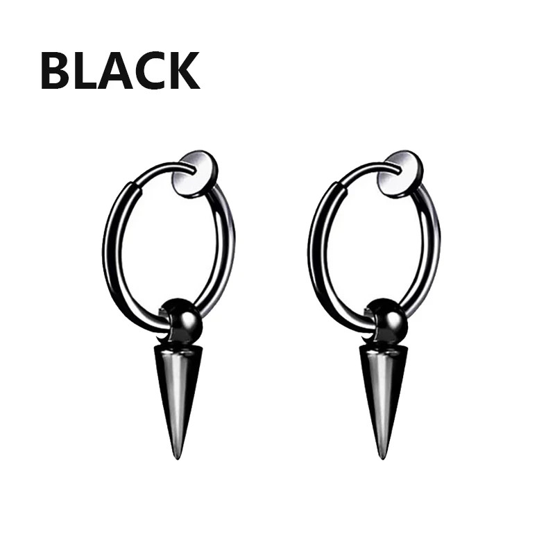 2 Pc Stainless Steel Hoop Earrings Men Black Tone Gothic Small Punk Jewelry