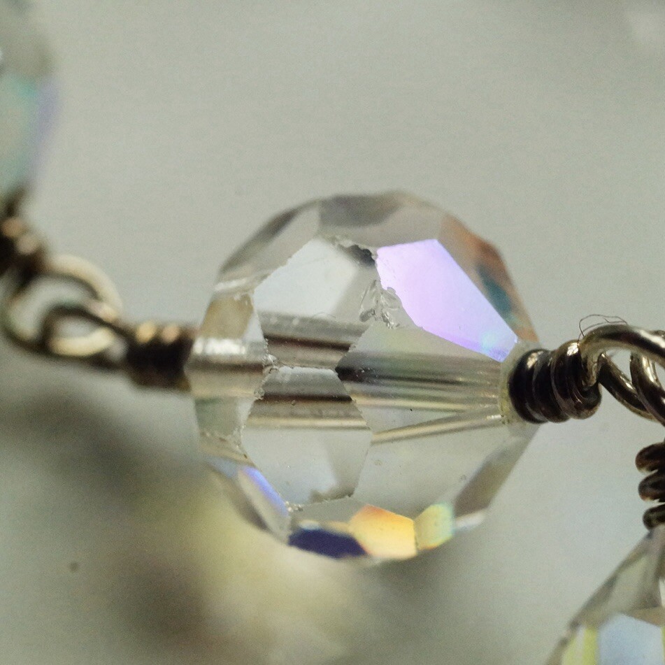 Sterling Silver Twisted Wire Clear Glass Crystal Bead Bracelet 7.36”