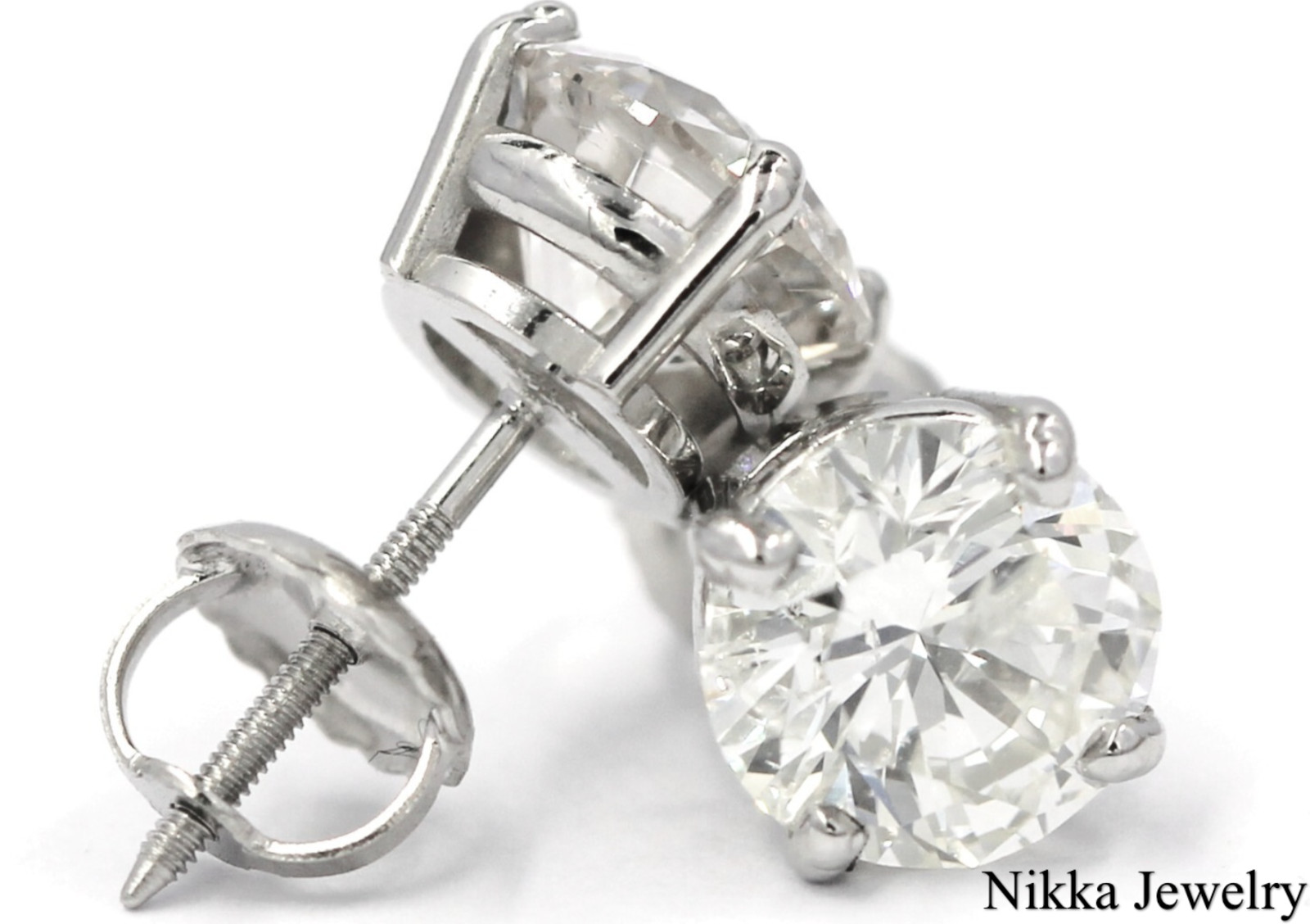 1.7 CTW Round Cut Natural Diamond 14K White Gold Stud Earring Screw Back