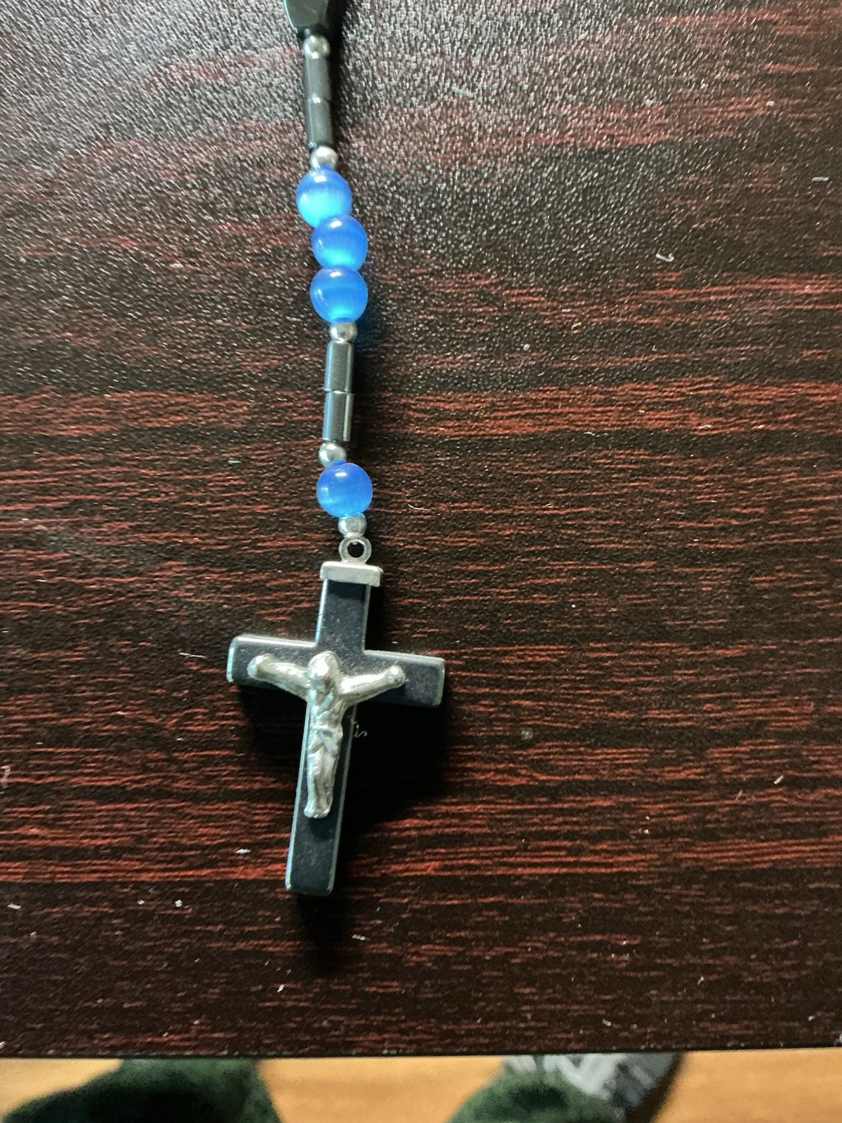 Lot Of 3 Hematite Crucifix, Turquoise Howlite Coral Amethyst Tigereye Necklaces