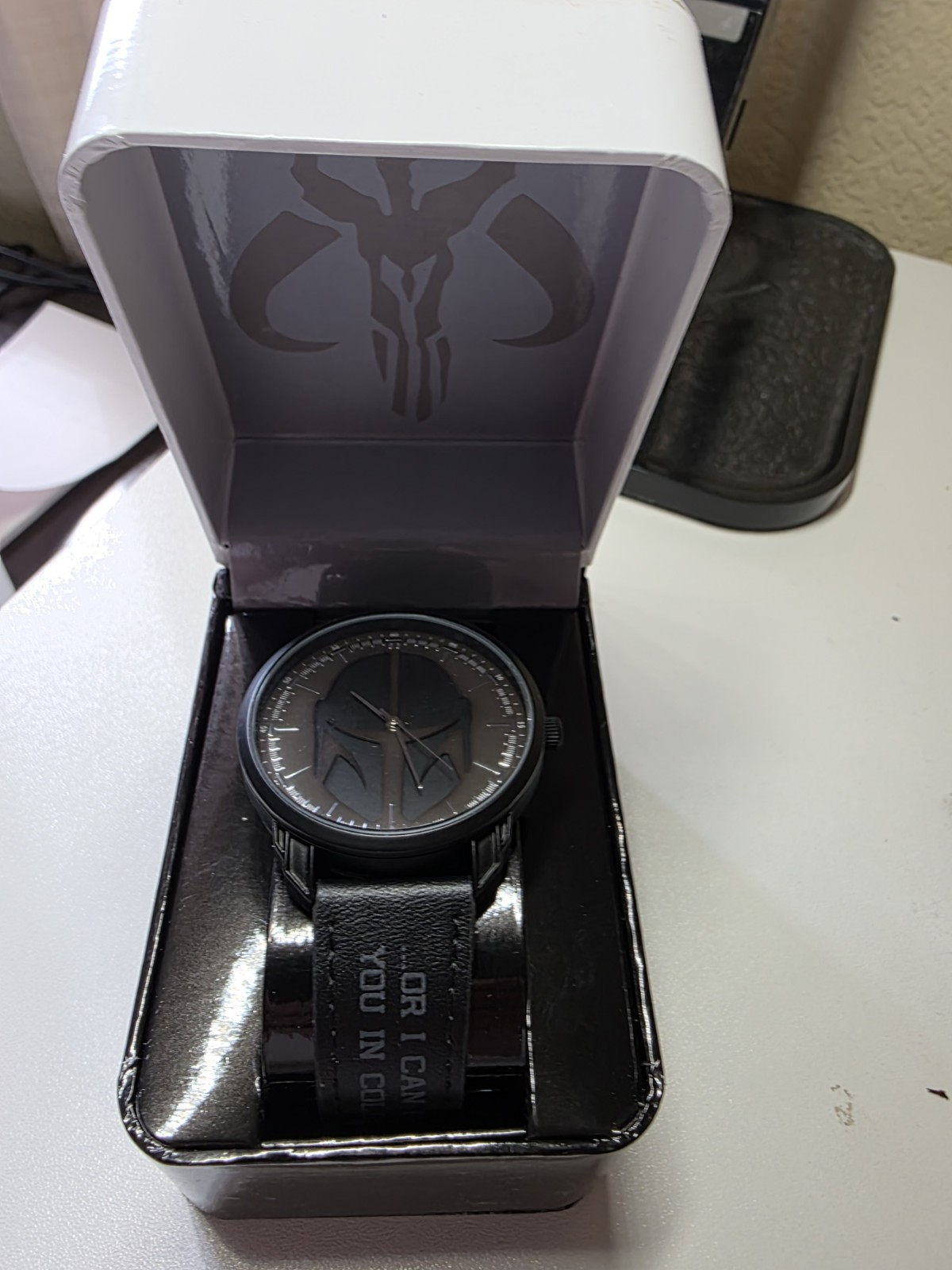 Disney Star Wars Mandalorian Men’s Quartz Watch Black 44mm Leather w/Box