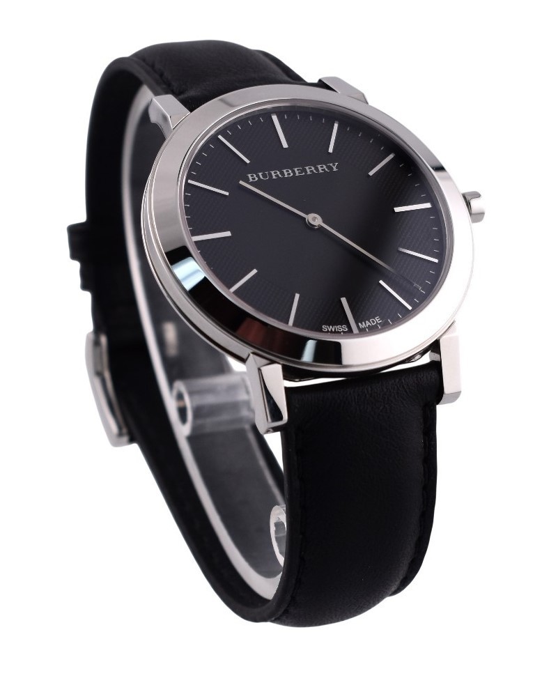 Burberry BU2351 Slim Men’s Watch 40mm Swiss Quartz Black Leather Auth